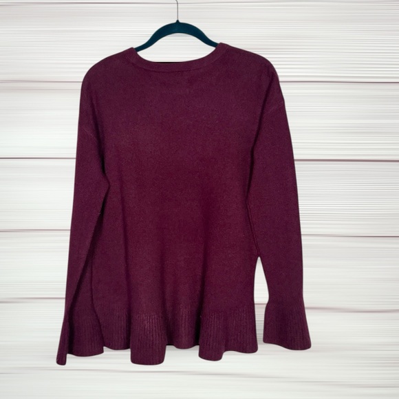 Lord & Taylor Burgundy Cashmere Sweater Ruffle Hem and Cuffs Crew Neck size S - Picture 8 of 11